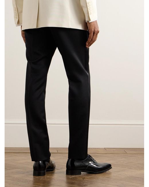 Tom Ford Black Straight-Leg Belted Satin-Trimmed Wool And Mohair-Blend Tuxedo Trousers for men