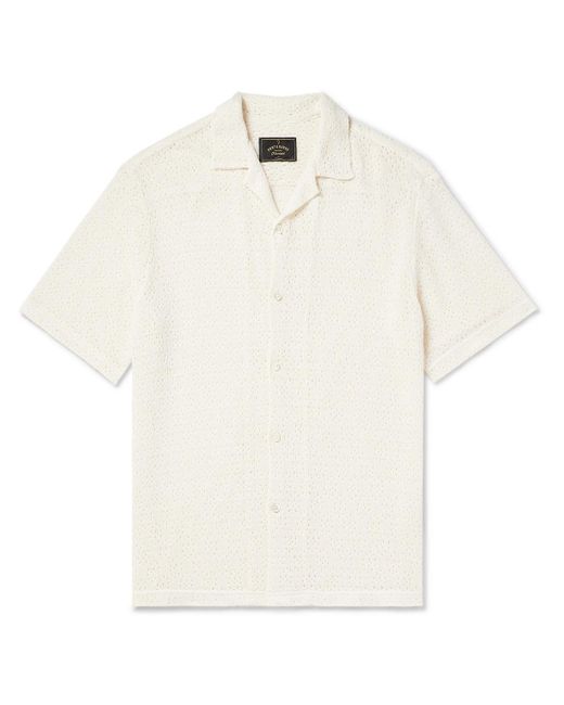 Portuguese Flannel White Ground Camp-collar Pointelle-knit Cotton-blend Shirt for men
