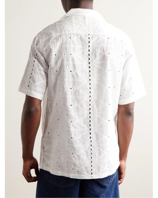 NN07 White Julio 5392 Convertible-collar Broderie Anglaise Cotton-voile Shirt for men