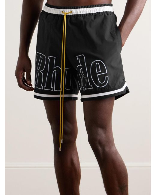 Rhude Black Straight-leg Mid-length Logo-print Striped Swim Shorts for men