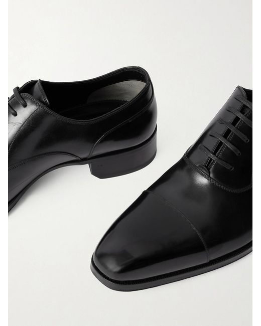 Tom Ford Black Elkan Burnished-Leather Oxford Shoes for men