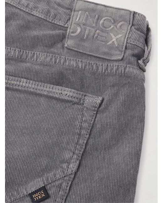 Slowear Gray Slim-Fit Stretch Cotton-Blend Corduroy Trousers for men