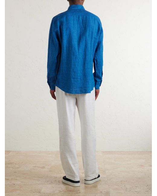 Frescobol Carioca Blue Antonio Linen Shirt for men