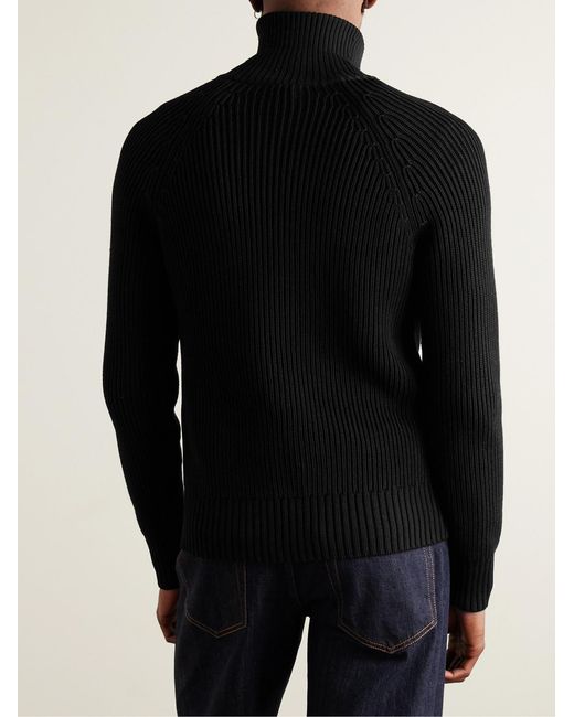 Tom Ford Black Slim-Fit Ribbed Silk And Cotton-Blend Zip-Up Cardigan for men