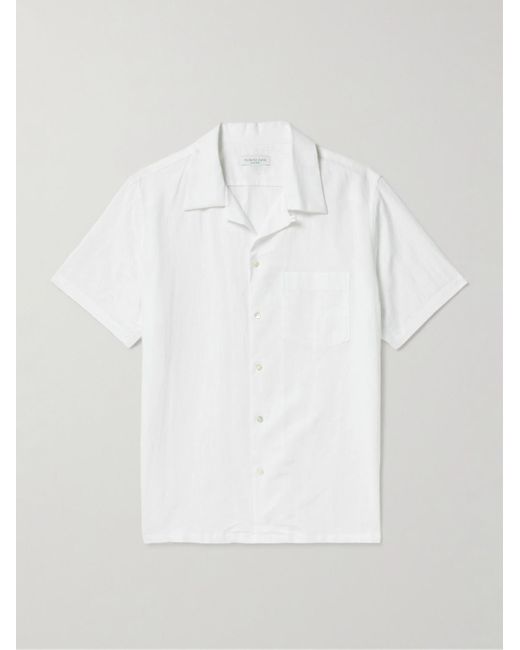 Camicia in misto lino e cotone con colletto convertibile di Richard James in White da Uomo