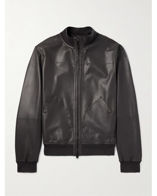 Canali Black Nuvola Leather Bomber Jacket for men