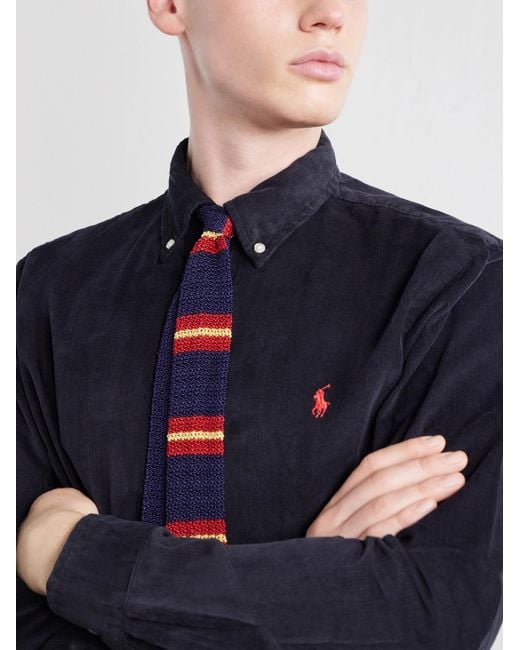 Polo Ralph Lauren Blue Button-Down Collar Logo-Embroidered Cotton-Corduroy Shirt for men