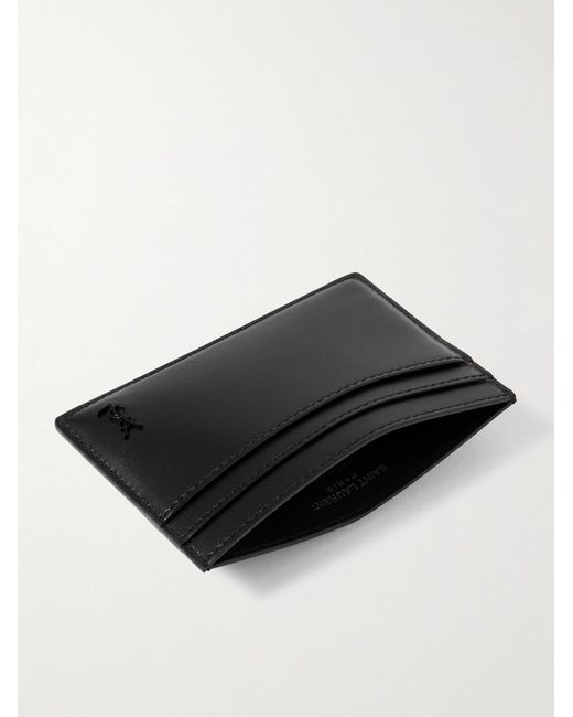 Saint Laurent Black Tiny Cassandre Logo-appliquéd Leather Cardholder for men