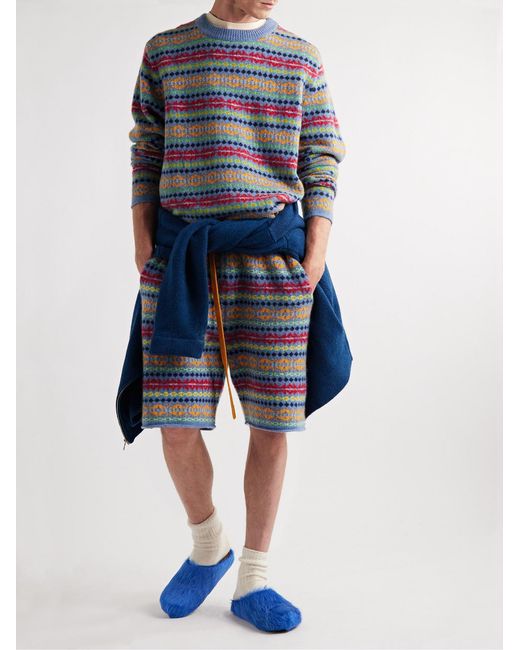 The Elder Statesman Blue Fair Isle Cashmere Shorts for men