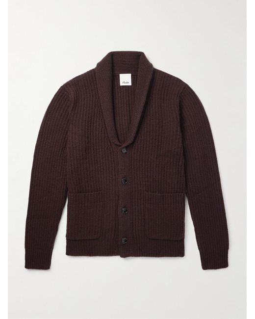 Allude Brown Shawl-Collar Wool And Cashmere-Blend Cardigan for men