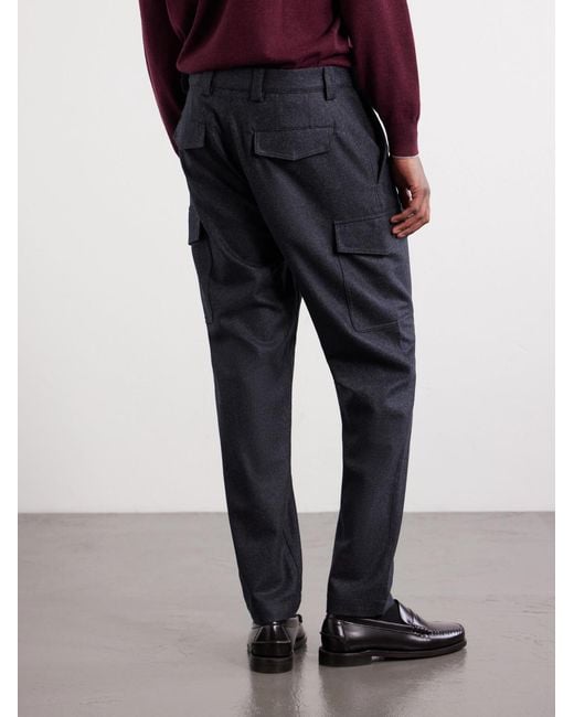 Brunello Cucinelli Blue Tapered Virgin Wool Cargo Trousers for men
