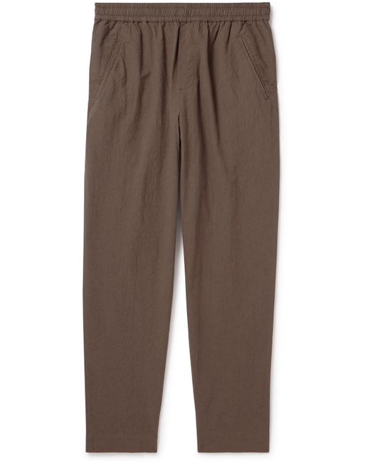 Folk Brown Assembly Tapered Crinkled-cotton Trousers for men