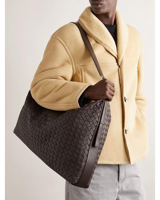 Bottega Veneta Brown Large Traveler Intrecciato Textured-Leather Tote Bag for men