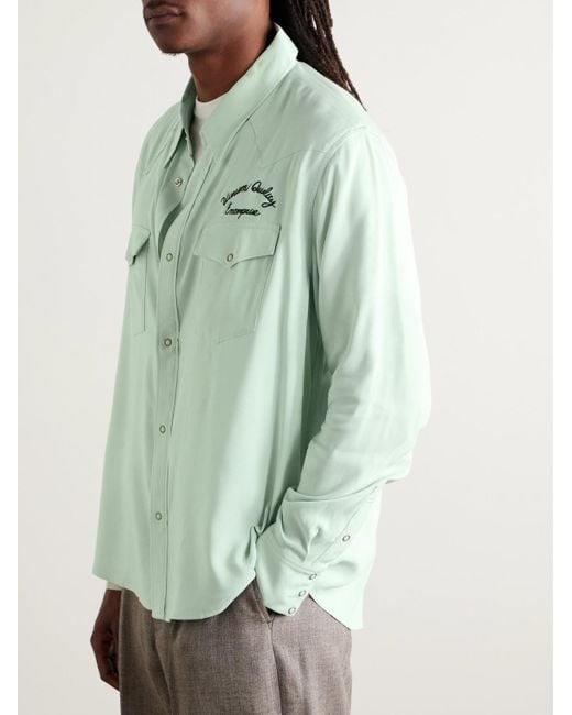 Visvim Green Four Corners Logo-Embroidered Canvas Western Shirt for men