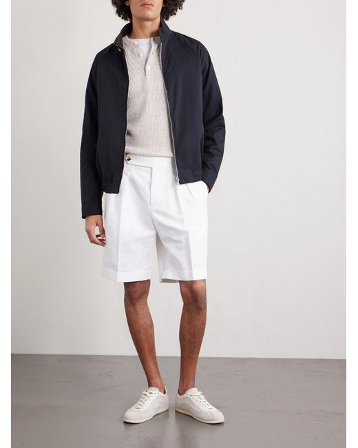 Brunello Cucinelli White Wide-leg Pleated Cotton And Linen-blend Bermuda Shorts for men