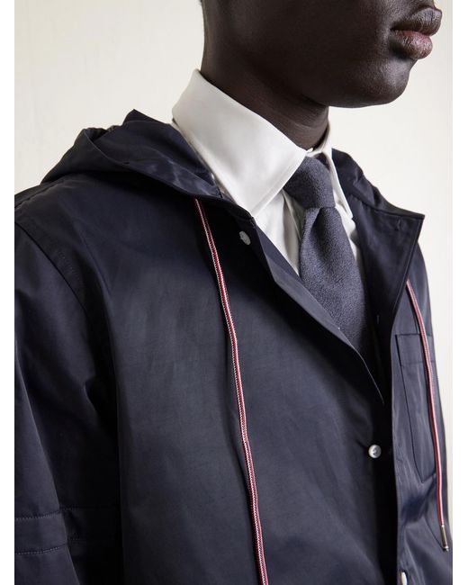 Thom Browne Blue Logo-appliquéd Shell Hooded Jacket for men