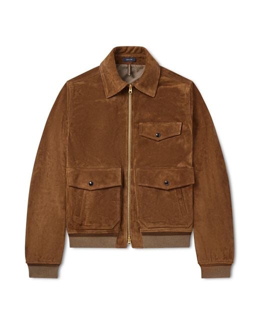 Drake's Brown A-2 Suede Jacket for men
