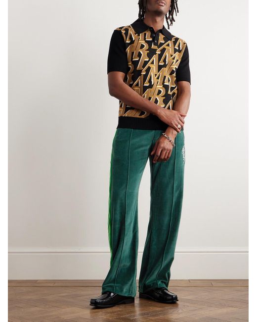 Amiri Green Straight-leg Logo-embroidered Striped Cotton-velour Track Pants for men