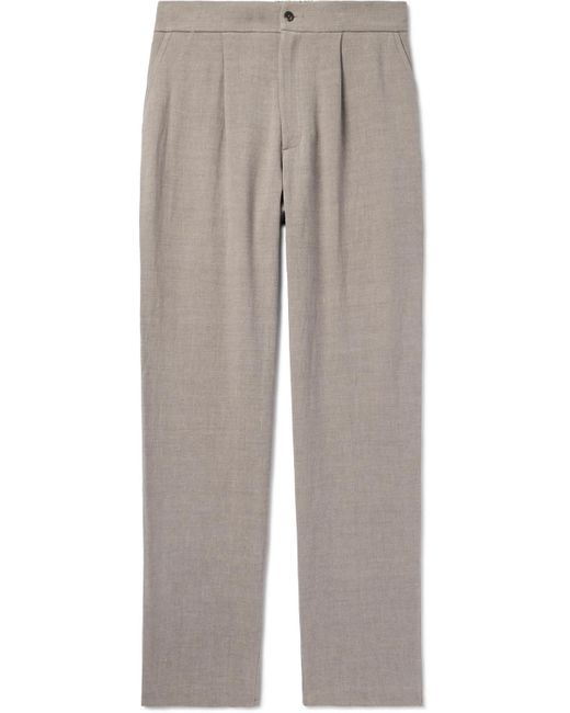De Bonne Facture Gray Straight-leg Pleated Linen And Wool-blend Trousers for men