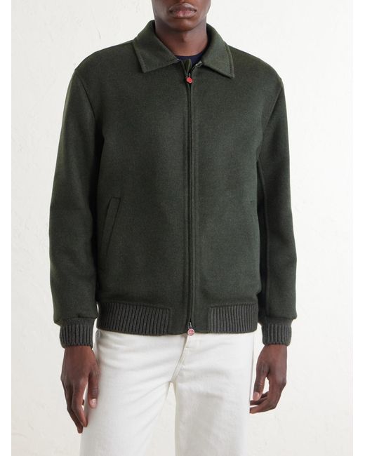 Kiton Green Brushed Wool And Cashmere-Blend Blouson Jacket for men