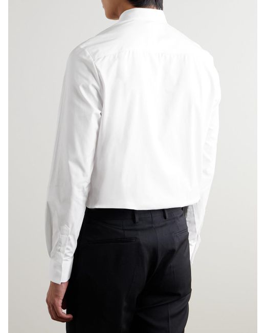 Mr P. White Pleated Cotton-Poplin Tuxedo Shirt for men