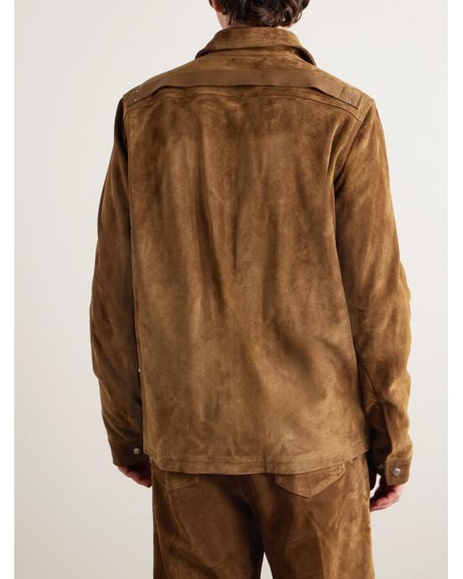 Rick Owens Brown Brad Webbing-Trimmed Suede Bomber Jacket for men