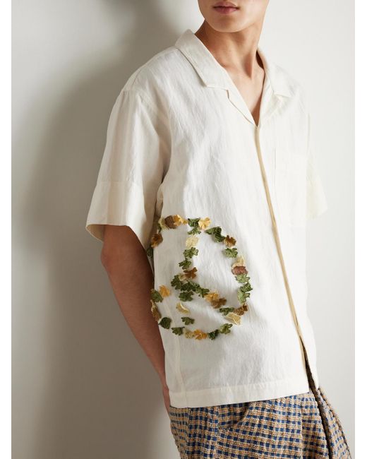 STORY mfg. Natural Greetings Oversized Camp-collar Appliquéd Organic Cotton Shirt for men
