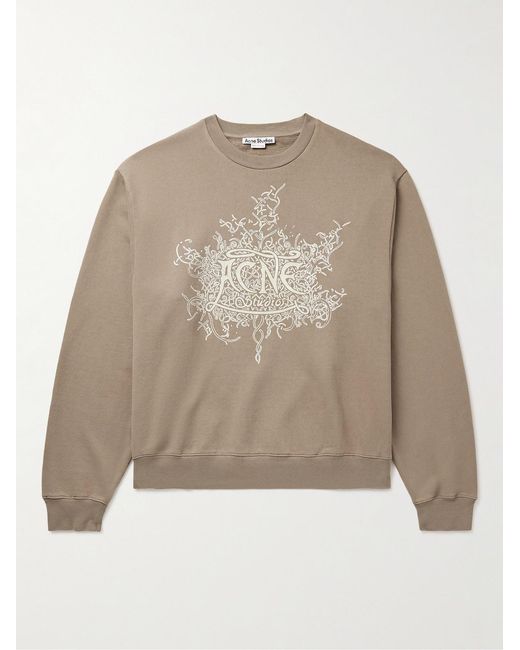 Acne Natural Logo-Flocked Cotton-Jersey Sweatshirt for men