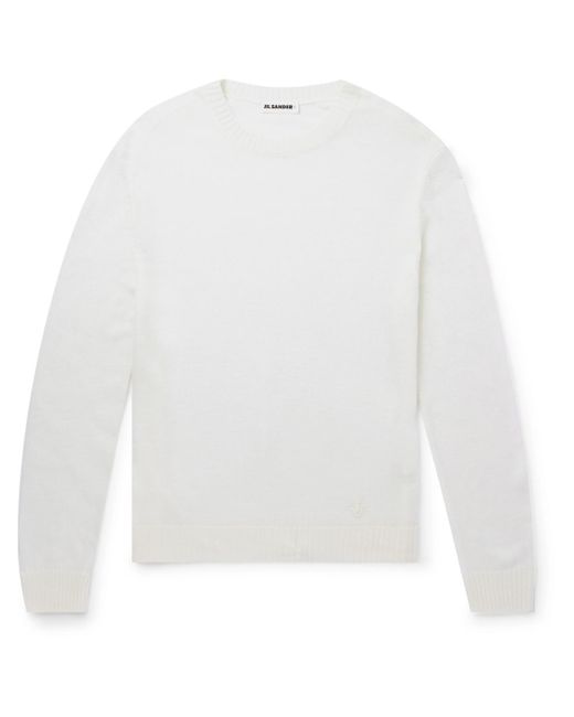 Jil Sander White Logo-embroidered Wool Sweater for men
