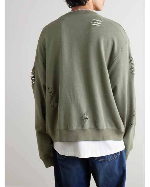 Acne Green Franziska Oversized Logo-Print Distressed Cotton-Blend Jersey Sweatshirt for men