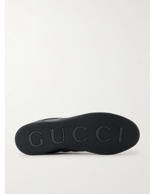 Gucci Black Rochelle Webbing-Trimmed Leather Sneakers for men