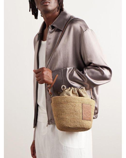 Loewe Natural Pochette Logo-embossed Leather-trimmed Raffia And Canvas Messenger Bag for men