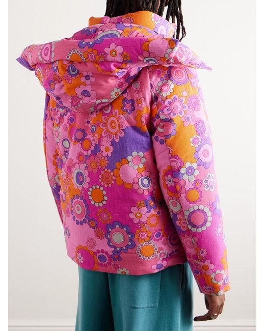 ERL Pink Floral-Print Cotton And Tencel Lyocell-Blend Down Hooded Jacket for men