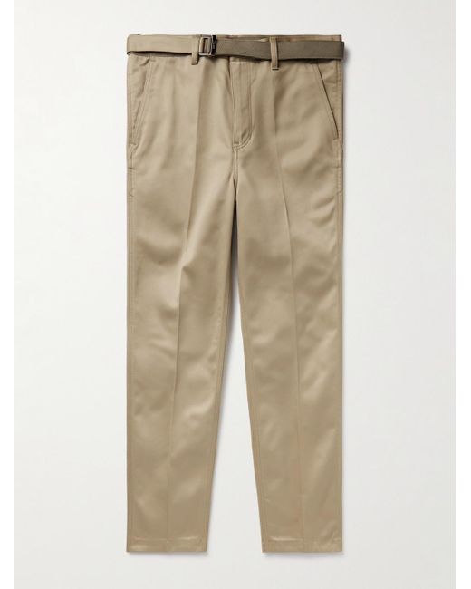 Sacai Natural Slim-fit Straight-leg Belted Cotton-twill Trousers for men