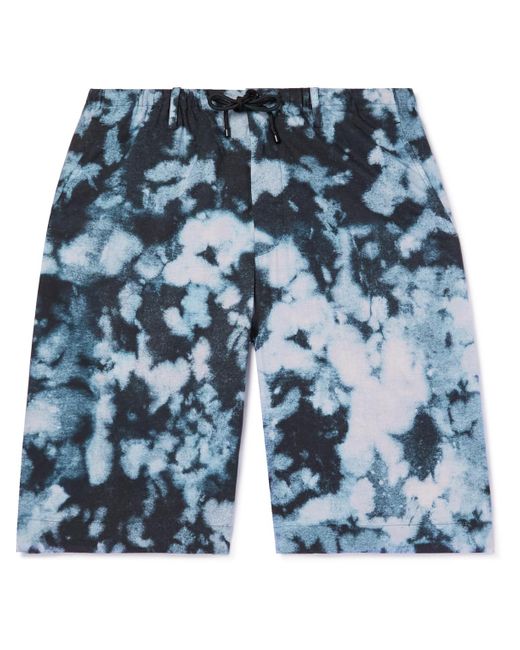 Dries Van Noten Blue Wide-leg Tie-dyed Cotton-poplin Drawstring Shorts for men