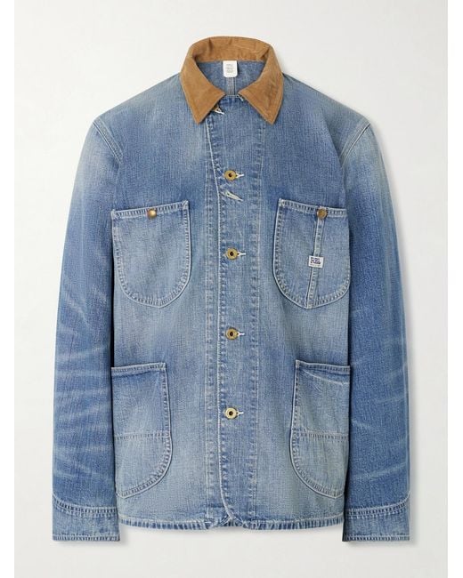 RRL Blue Stockton Corduroy-Trimmed Denim Jacket for men