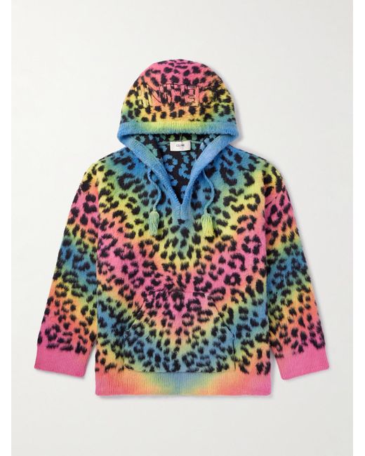 Céline Red Baja Leopard-Print Brushed Cotton-Blend Hoodie for men