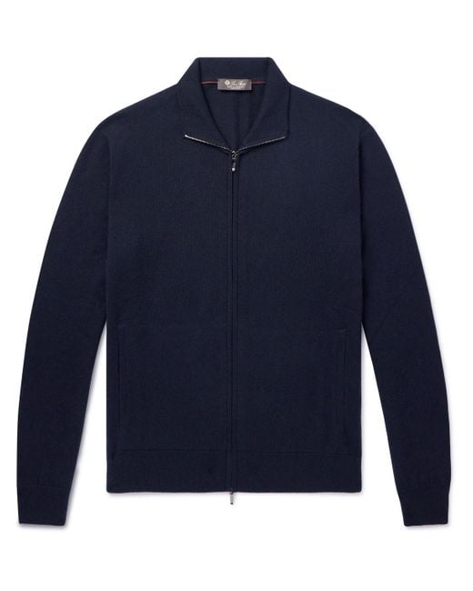 Loro Piana Blue Ribbed Cashmere Zip-up Sweater for men