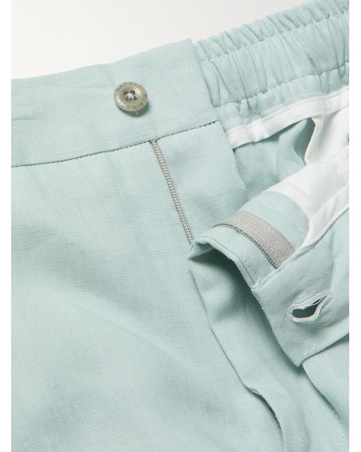 Rubinacci Blue Straight-Leg Linen Drawstring Trousers for men