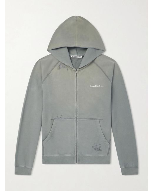 Acne Gray Fupiter Logo-Print Embroidered Cotton-Jersey Hoodie for men