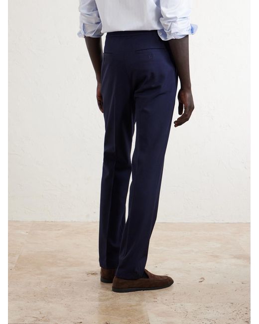 Dunhill Blue Straight-Leg Pleated Virgin Wool-Twill Trousers for men