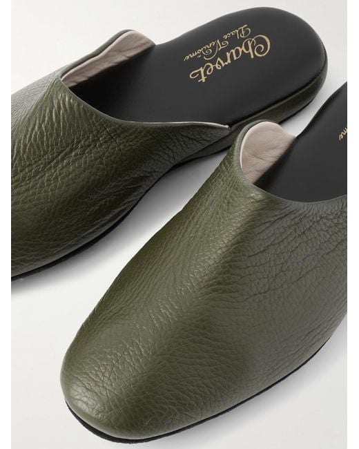 Charvet Green Leather Slippers for men