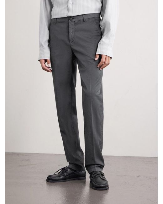 Eleventy Gray Straight-leg Pleated Stretch Cotton And Silk-blend Trousers for men