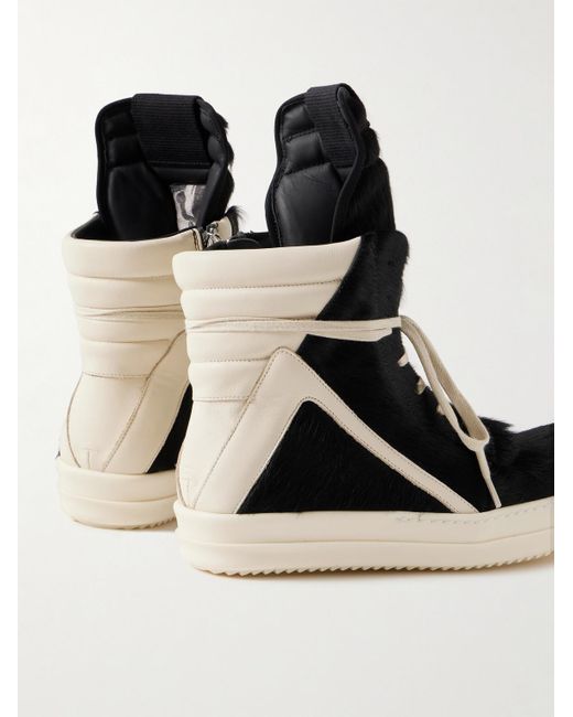 Rick Owens White Geobasket Calf Hair And Leather High-top Sneakers for men
