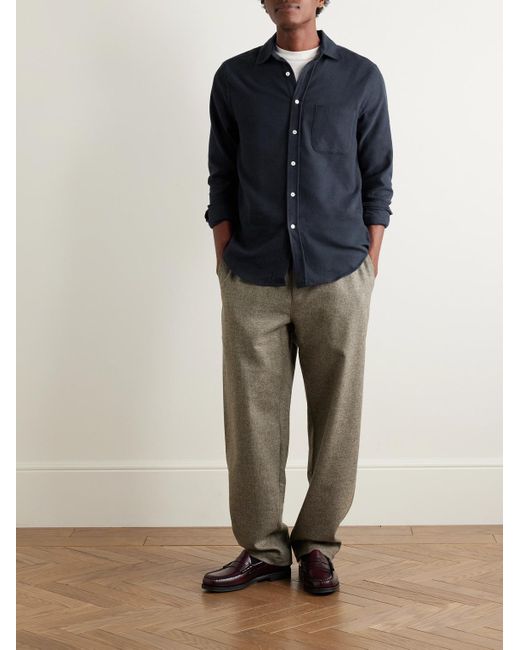 Portuguese Flannel Blue Teca Brushed Cotton-twill Shirt for men