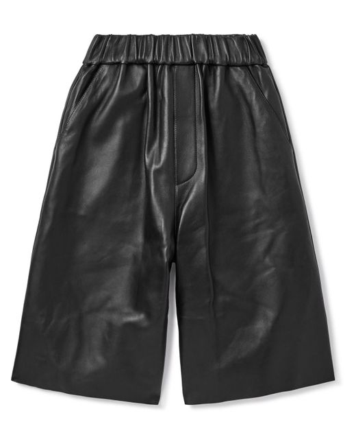 Ami Paris Straight-leg Leather Bermuda Shorts in Black for Men | Lyst
