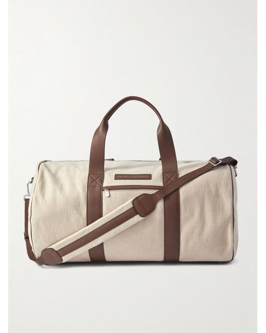 Brunello Cucinelli Natural Leather-Trimmed Canvas Weekend Bag for men