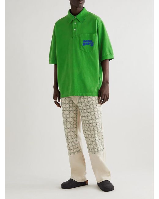 Acne Green Exgo Ric Rac-Trimmed Cotton-Jersey Polo Shirt for men