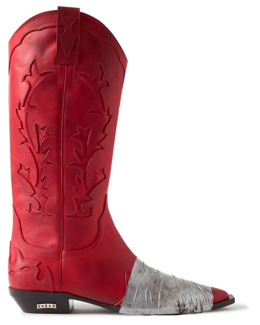 Enfants Riches Deprimes Red Embellished Panelled Leather Cowboy Boots for men