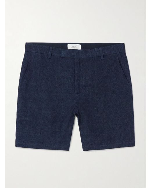 Mr P. Blue Straight-Leg Linen-Chambray Bermuda Shorts for men